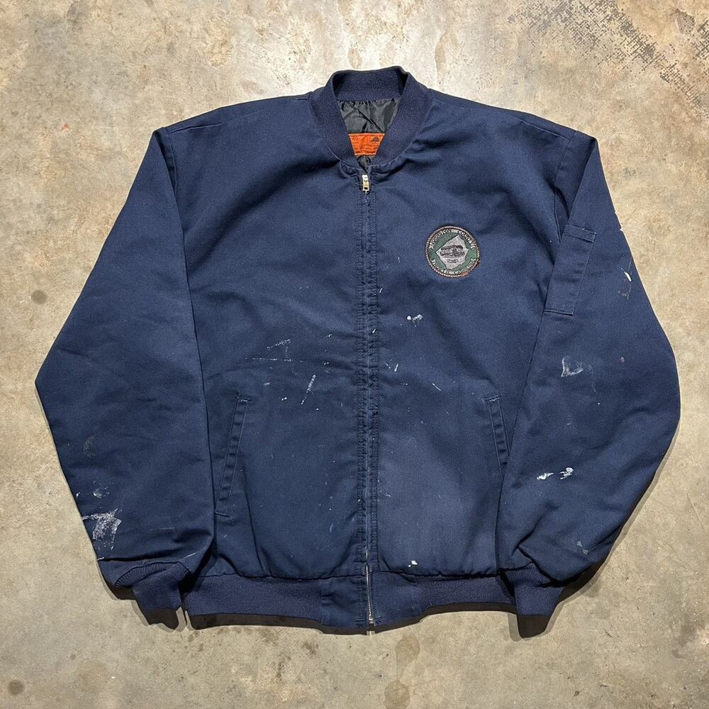 Vintage 90s Red Kap Blue Boxy Bomber Mechanics Jacket